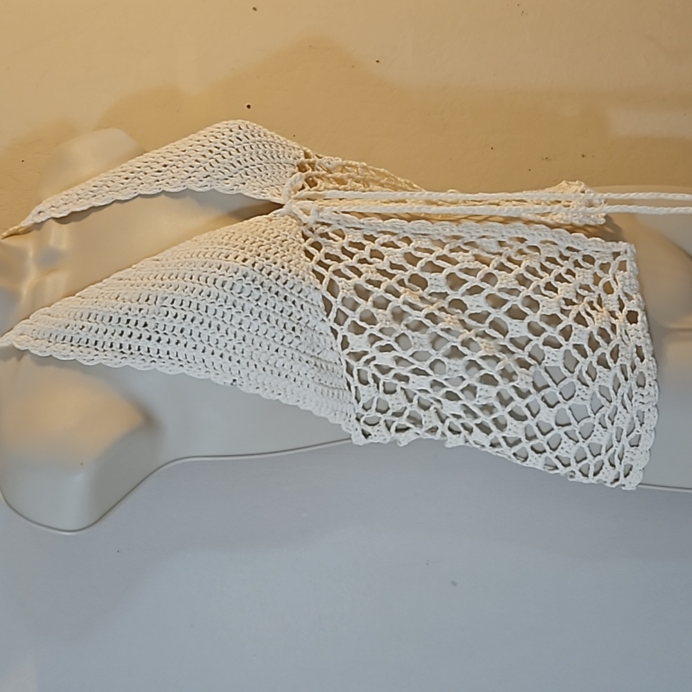Hand Crafted Crochet Crop-Top Handmade Fishnet Swim Design Cream Summer Layer OS - Picture 9 of 17